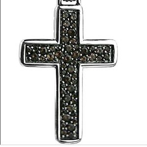 Black leather\ Satinless Steel Cross Pendant